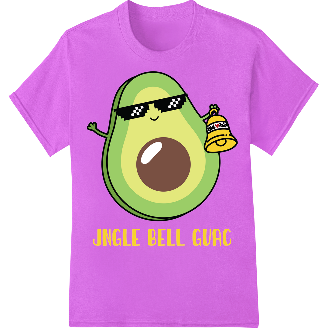 Adorable Avocado Xmas: Jingle Bell Guac DTF Print Transfer on purple shirt - SUPERDTF-DTF Prints-DTF Transfers-Custom DTF Prints