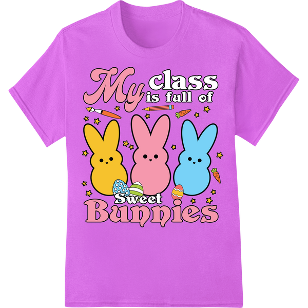 Adorable Easter Bunnies DTF Print for Teachers on purple shirt - SUPERDTF-DTF Prints-DTF Transfers-Custom DTF Prints