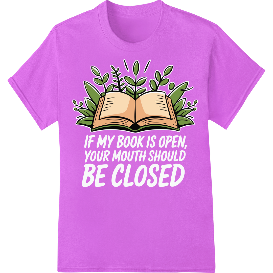 Literary Growth: Open Book DTF Print Heat Transfer Design on purple shirt - SUPERDTF-DTF Prints-DTF Transfers-Custom DTF Prints