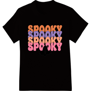 Expert bulk t-shirt printing craftsmanship on Spooky Halloween Bubble Letter Ghost Heat Transfer Print