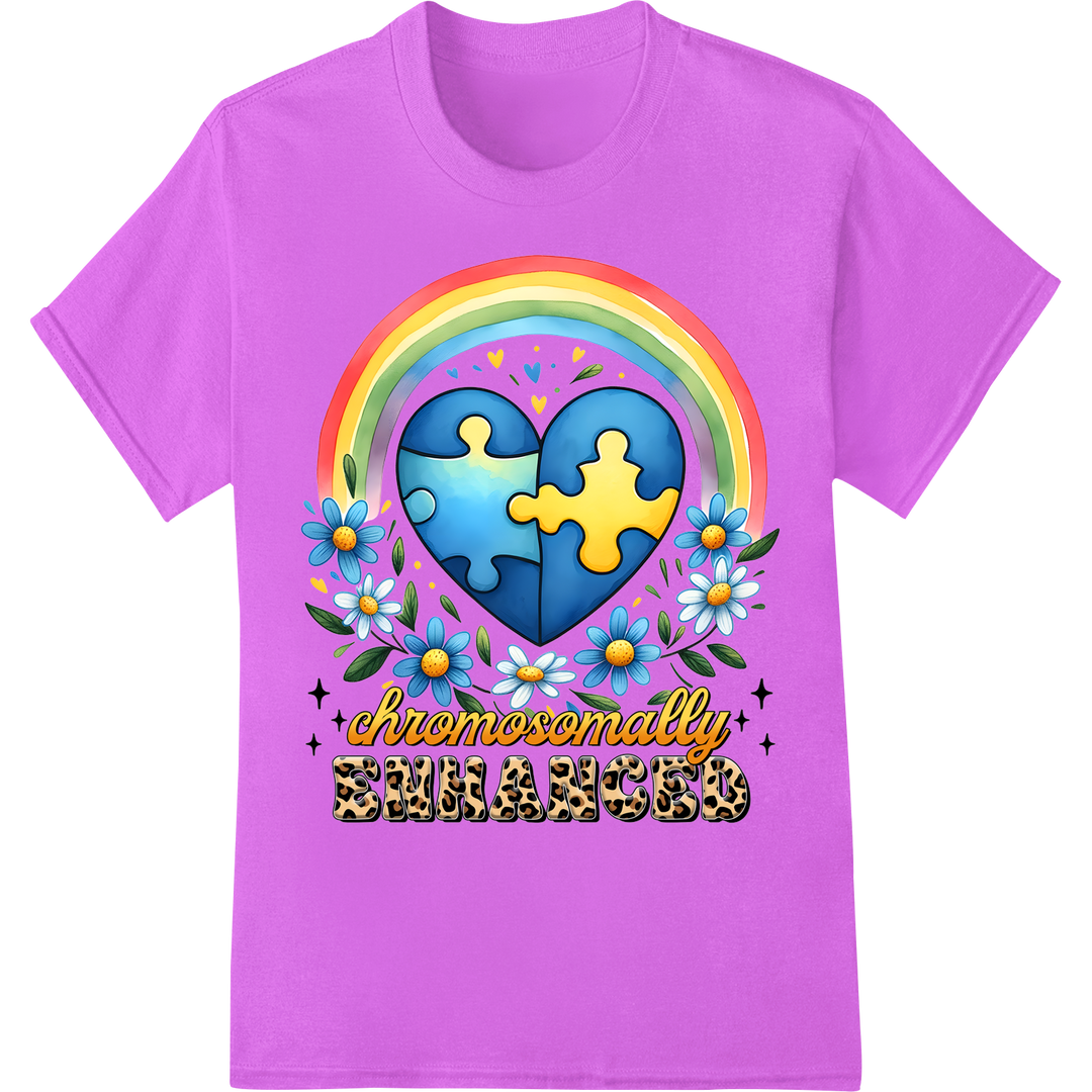 Vibrant Down Syndrome Awareness Puzzle Heart DTF Print on purple shirt - SUPERDTF-DTF Prints-DTF Transfers-Custom DTF Prints