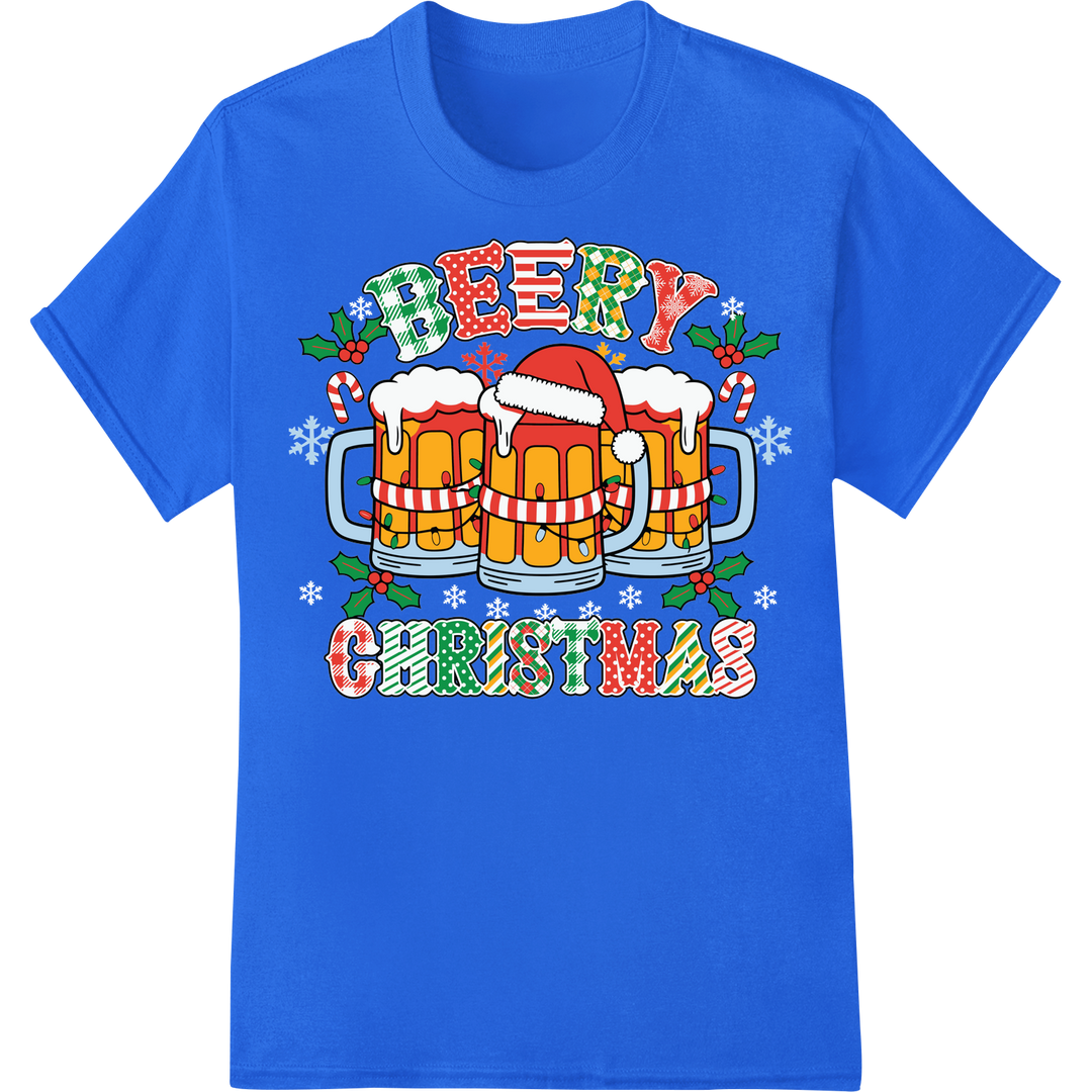 Festive Beery Christmas DTF Print Heat Transfer | Holiday on blue shirt - SUPERDTF-DTF Prints-DTF Transfers-Custom DTF Prints