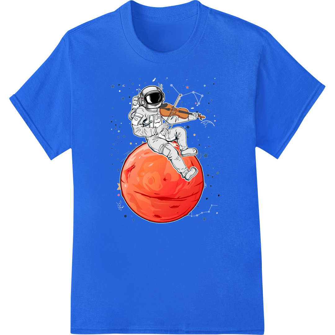 Astronaut Violinist DTF Print Heat Transfer | Space Design on blue shirt - SUPERDTF-DTF Prints-DTF Transfers-Custom DTF Prints