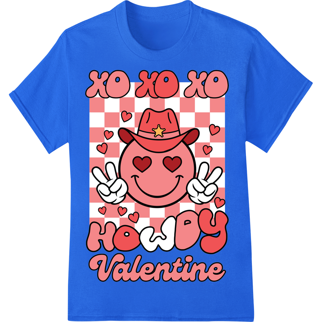 Adorable 'Howdy Valentine' DTF Print Heat Transfer on blue shirt - SUPERDTF-DTF Prints-DTF Transfers-Custom DTF Prints