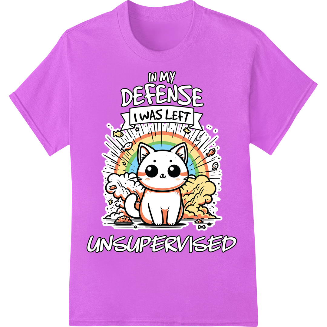 Hilarious Unsupervised Cat - Funny Pet DTF Heat Transfer on purple shirt - SUPERDTF-DTF Prints-DTF Transfers-Custom DTF Prints