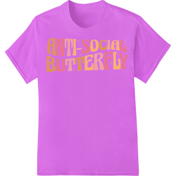 Embrace Your Inner Introvert: 'ANTI-SOCIAL BUTTERFLY' on purple shirt - SUPERDTF-DTF Prints-DTF Transfers-Custom DTF Prints