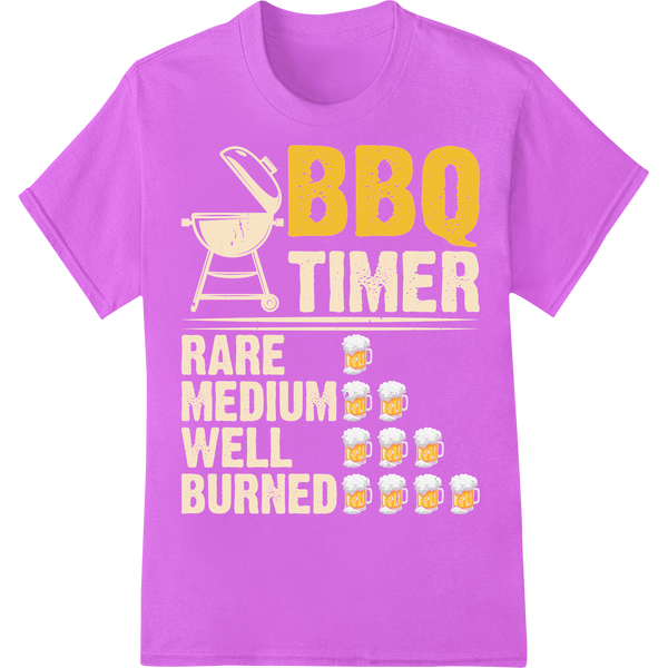 Sizzling BBQ Timer DTF Print - Grill Like a Pro This Summer on purple shirt - SUPERDTF-DTF Prints-DTF Transfers-Custom DTF Prints