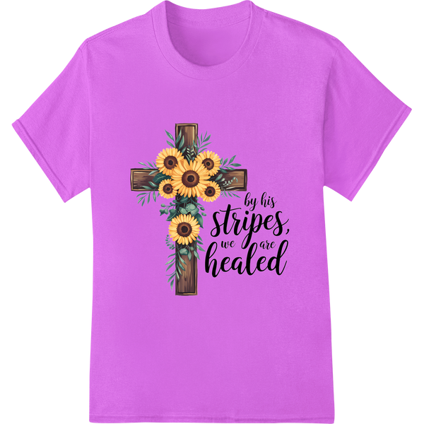 Rustic Cross & Sunflowers: Faith-Inspired DTF Transfer Print on purple shirt - SUPERDTF-DTF Prints-DTF Transfers-Custom DTF Prints