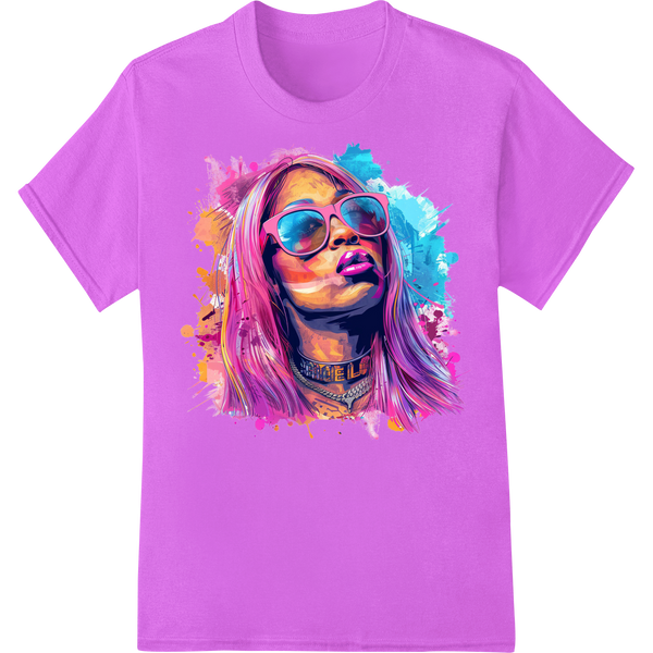 Vibrant graffiti-style portrait printed with Direct to Film (DTF) technology for heat transfer on apparel and accessories.