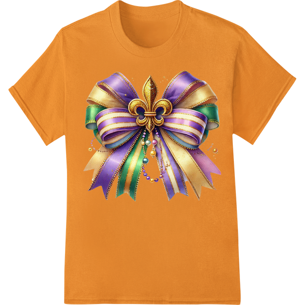 Vibrant Mardi Gras Bow DTF Heat Transfer Print | Festive Design on orange shirt - SUPERDTF-DTF Prints-DTF Transfers-Custom DTF Prints