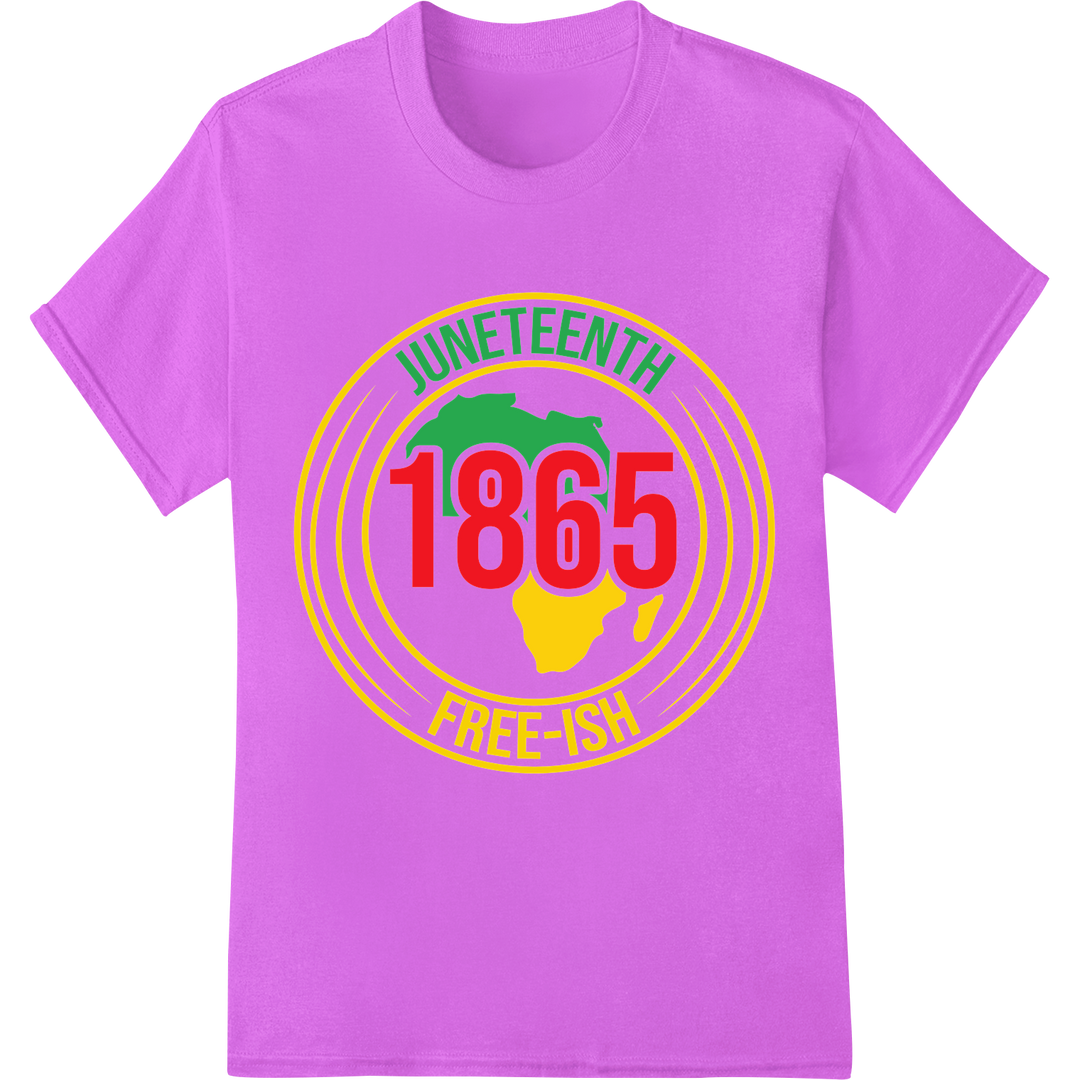 Bold Juneteenth 1865 FREE-ISH DTF Print Heat Transfer on purple shirt - SUPERDTF-DTF Prints-DTF Transfers-Custom DTF Prints