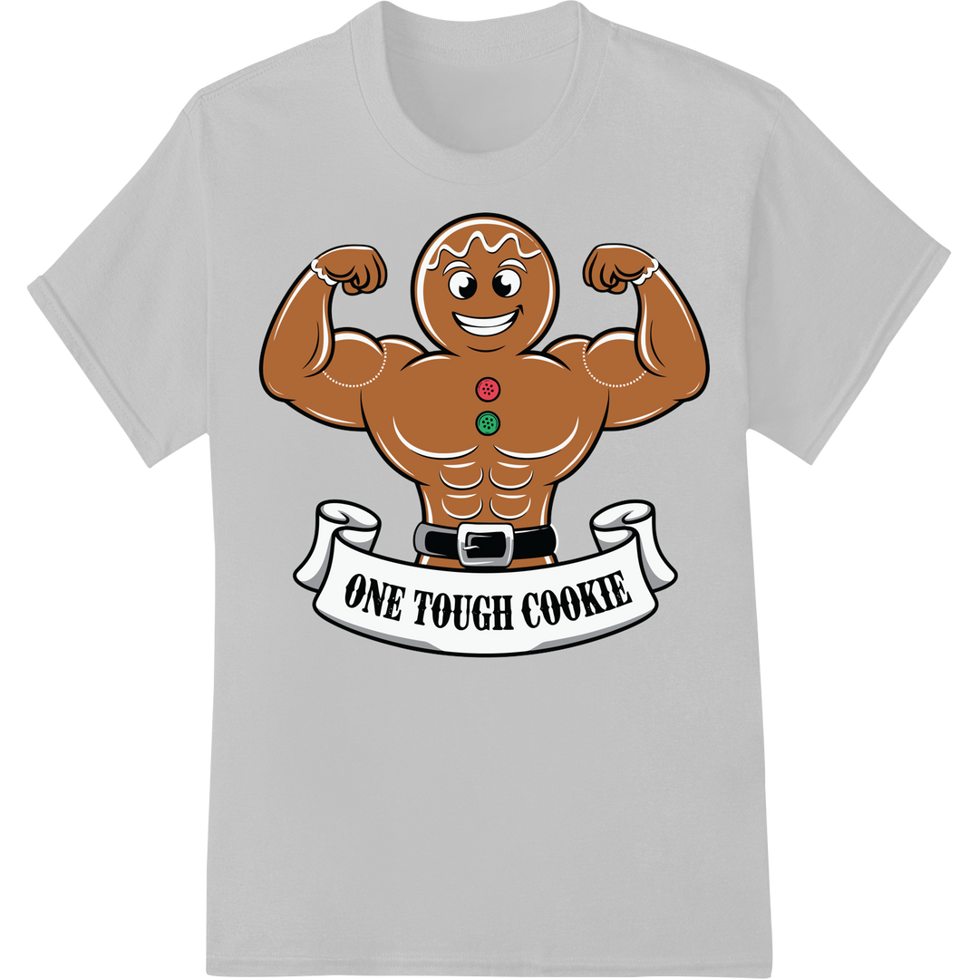 Tough Gingerbread Bodybuilder | Funny Christmas Baking DTF on white shirt - SUPERDTF-DTF Prints-DTF Transfers-Custom DTF Prints