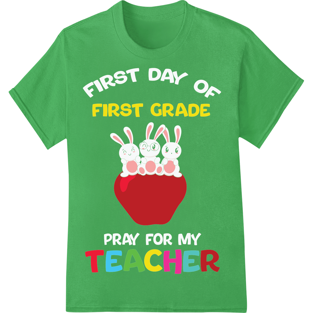 Adorable First Grade Teacher Apple DTF Print Heat Transfer on green shirt - SUPERDTF-DTF Prints-DTF Transfers-Custom DTF Prints