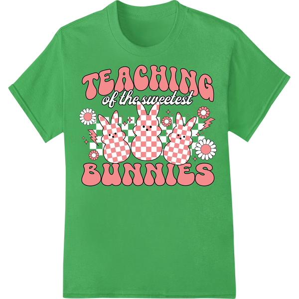 Adorable Teaching Bunnies Easter DTF Print Heat Transfer on green shirt - SUPERDTF-DTF Prints-DTF Transfers-Custom DTF Prints