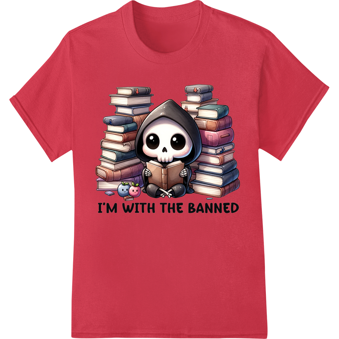 Stand With Banned Books: Edgy Skull DTF Print Heat Transfer on red shirt - SUPERDTF-DTF Prints-DTF Transfers-Custom DTF Prints