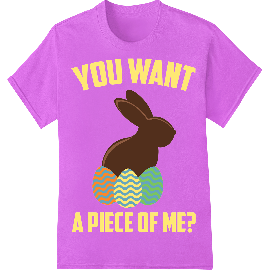 Playful Easter Bunny DTF Print: "YOU WANT A PIECE OF ME?" on purple shirt - SUPERDTF-DTF Prints-DTF Transfers-Custom DTF Prints