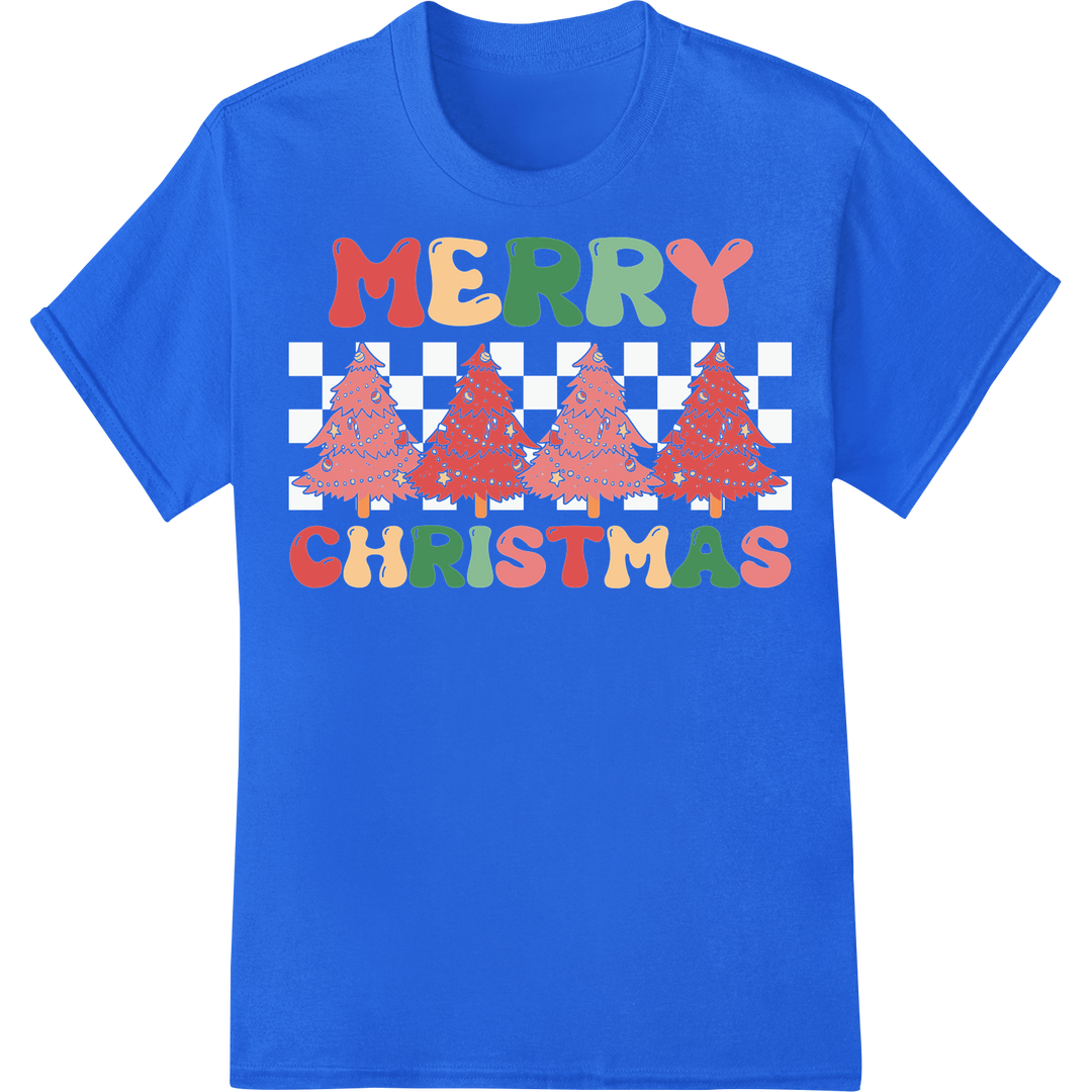 Retro Merry Christmas DTF Print | Vintage Holiday Cheer on blue shirt - SUPERDTF-DTF Prints-DTF Transfers-Custom DTF Prints