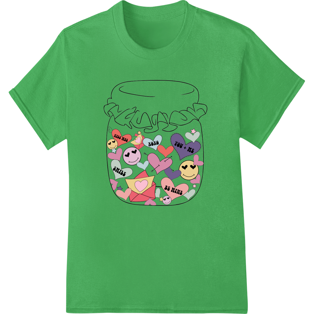 Adorable Emoji Heart: Valentine's Day DTF Print Transfer on green shirt - SUPERDTF-DTF Prints-DTF Transfers-Custom DTF Prints