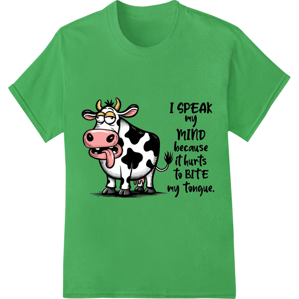 Sarcastic Cow: Speak Your Mind Funny Animal DTF Print on green shirt - SUPERDTF-DTF Prints-DTF Transfers-Custom DTF Prints