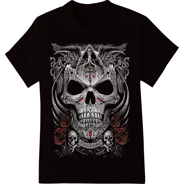 Skull & Roses: Hauntingly Beautiful Gothic DTF Transfer on black shirt - SUPERDTF-DTF Prints-DTF Transfers-Custom DTF Prints