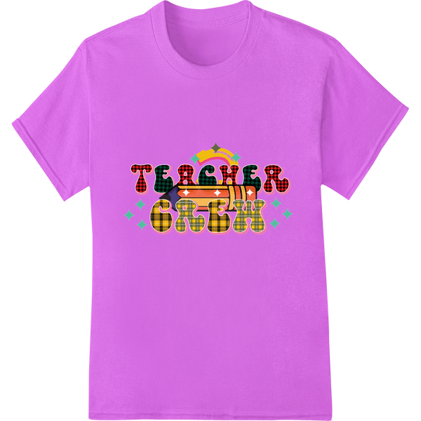 Retro 'Teacher Squad' Colorful DTF Print Heat Transfer on purple shirt - SUPERDTF-DTF Prints-DTF Transfers-Custom DTF Prints