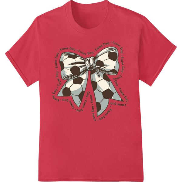 Game Day Goal: Soccer Ball Bow DTF Heat Transfer Print on red shirt - SUPERDTF-DTF Prints-DTF Transfers-Custom DTF Prints