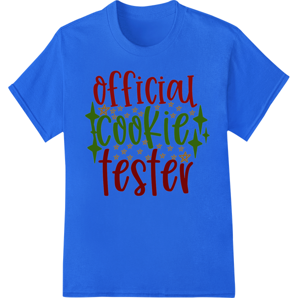 Official Cookie Tester: Festive Christmas DTF Print Design on blue shirt - SUPERDTF-DTF Prints-DTF Transfers-Custom DTF Prints