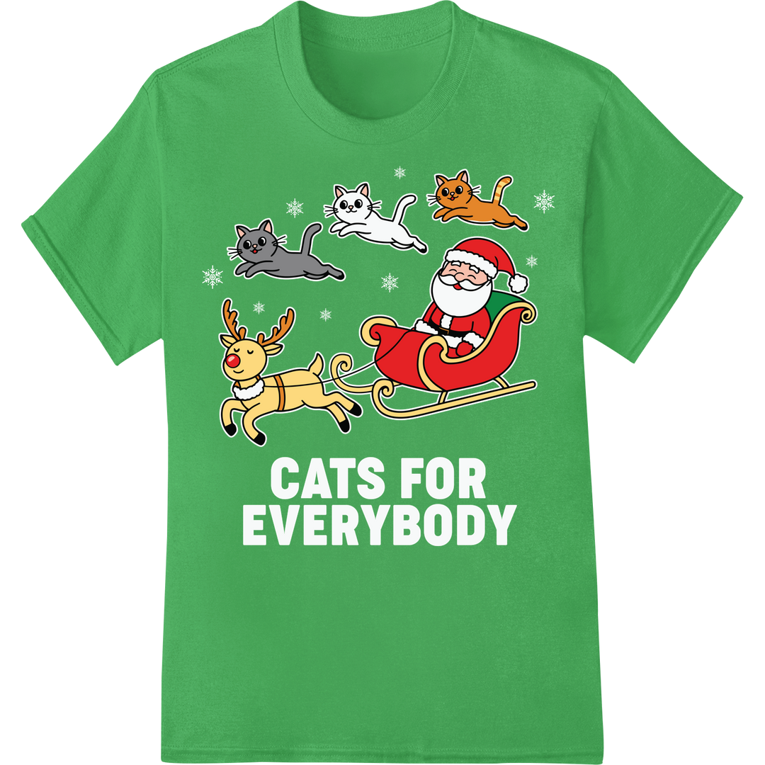 Adorable Christmas Cat: Santa Kitty & Reindeer DTF Print on green shirt - SUPERDTF-DTF Prints-DTF Transfers-Custom DTF Prints