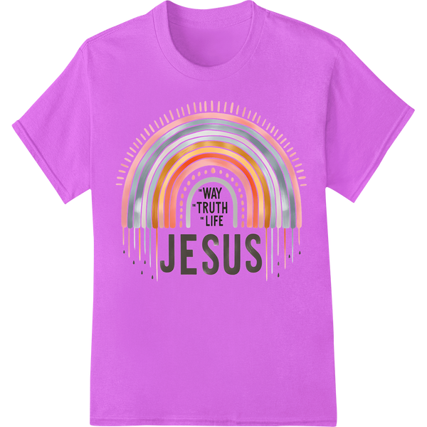 Vibrant Christian Rainbow JESUS WAY TRUTH LIFE DTF Print on purple shirt - SUPERDTF-DTF Prints-DTF Transfers-Custom DTF Prints