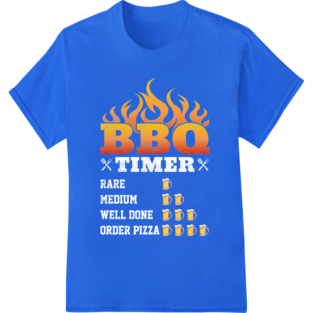 Sizzling BBQ Flames: Bold DTF Transfer Print for Summer Style on blue shirt - SUPERDTF-DTF Prints-DTF Transfers-Custom DTF Prints