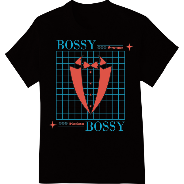 BOSSY Streetwear: Bold Red Tuxedo DTF Print Heat Transfer made with premium vibrant DTF prints