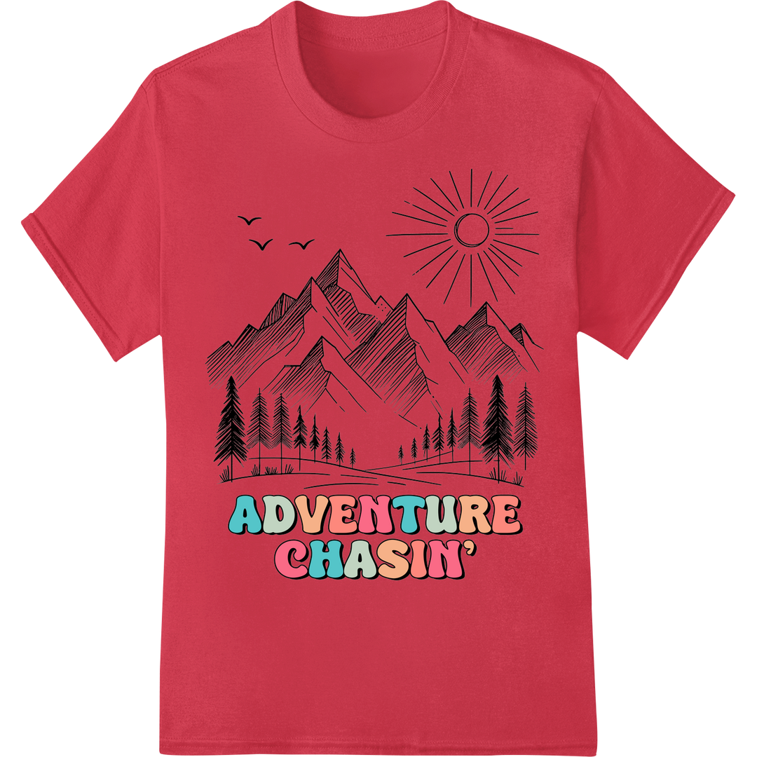 Unleash Your Adventurous Spirit with Our Mountain Print on red shirt - SUPERDTF-DTF Prints-DTF Transfers-Custom DTF Prints