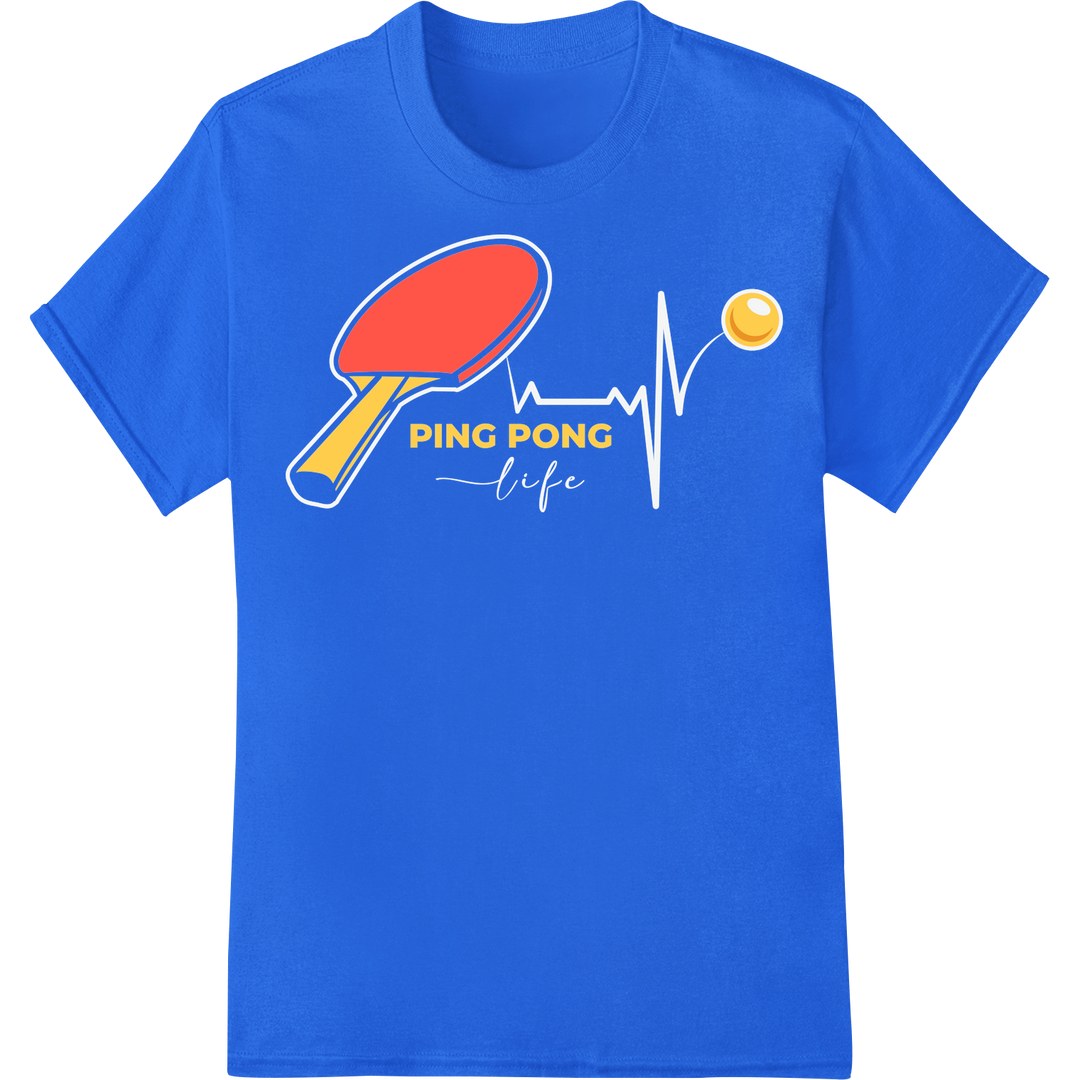 Bold Red Ping Pong Paddle DTF Print Heat Transfer | Super DTF on blue shirt - SUPERDTF-DTF Prints-DTF Transfers-Custom DTF Prints