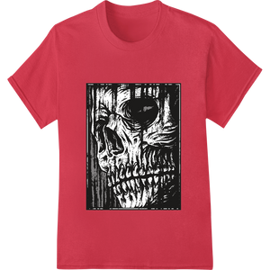 Expert garment printing craftsmanship on Grinning Skull: Macabre Black & White DTF Heat Transfer