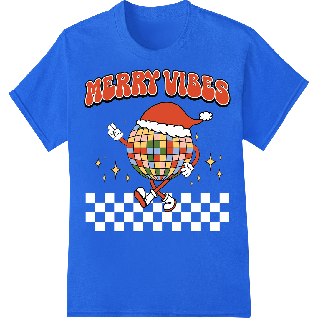 Festive Disco Ball Santa | Christmas DTF Print Heat Transfer on blue shirt - SUPERDTF-DTF Prints-DTF Transfers-Custom DTF Prints