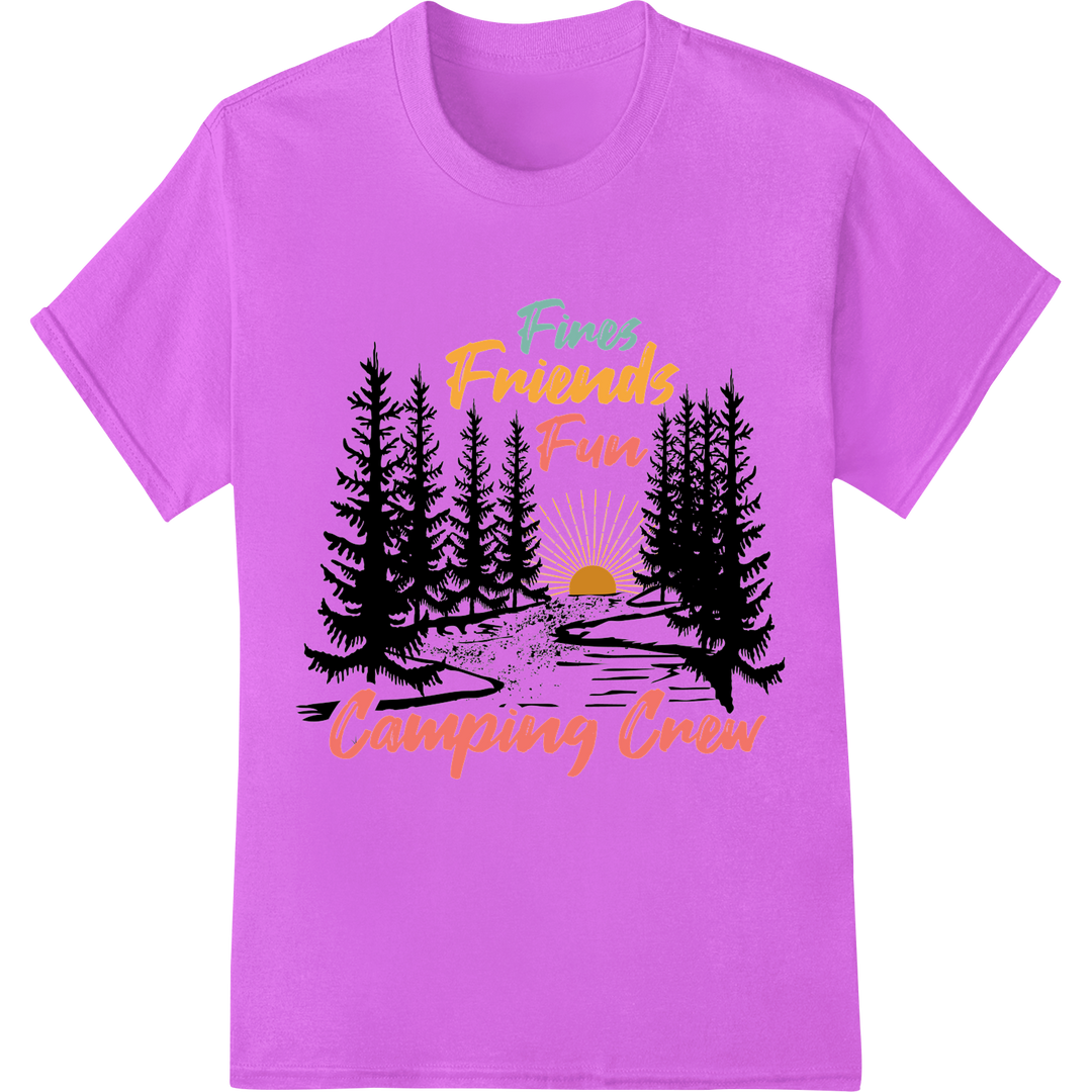 Outdoor Adventure: Fines Friends Fun Camping Crew DTF Print on purple shirt - SUPERDTF-DTF Prints-DTF Transfers-Custom DTF Prints