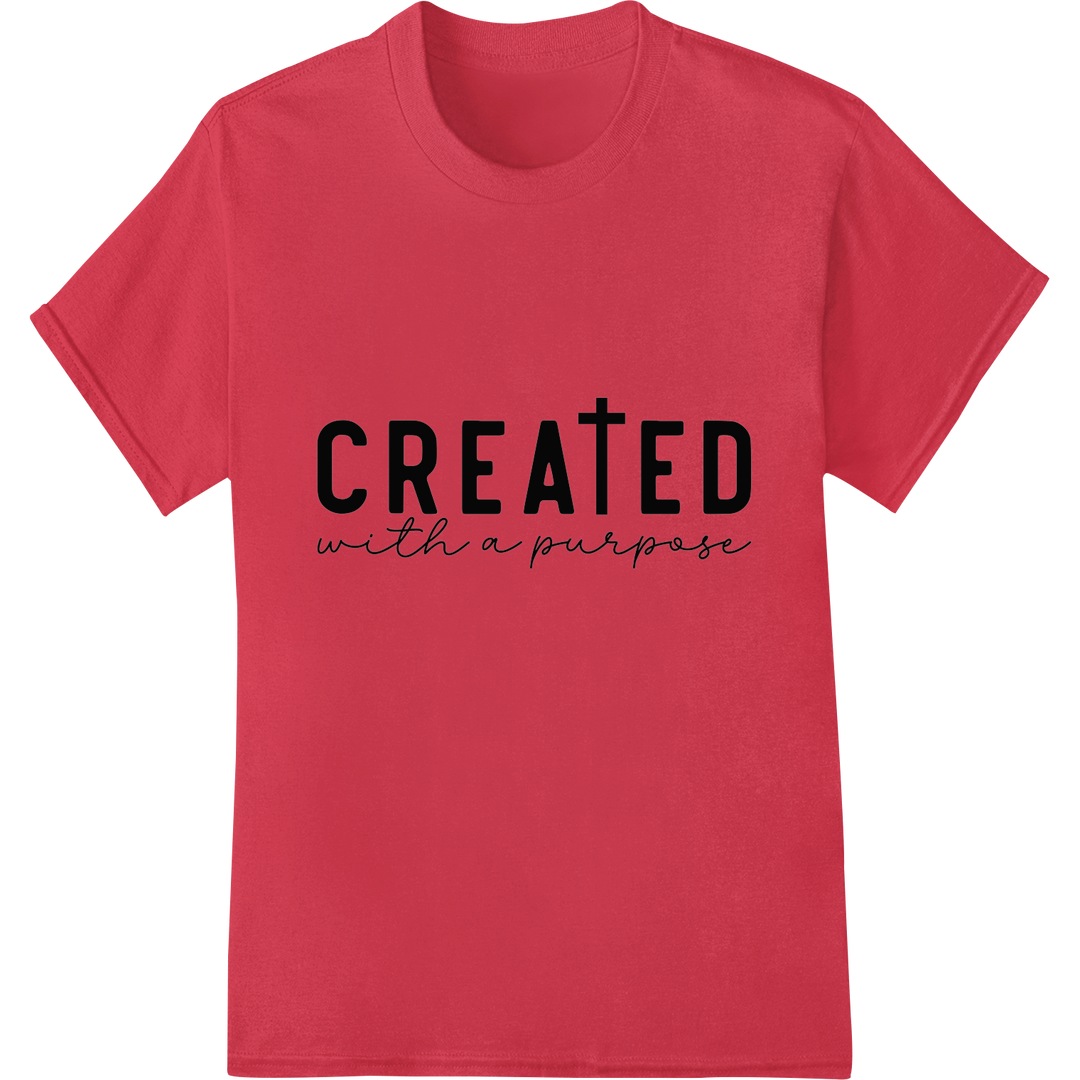 Inspire with 'CREATED with a purpose' DTF Print Transfer on red shirt - SUPERDTF-DTF Prints-DTF Transfers-Custom DTF Prints