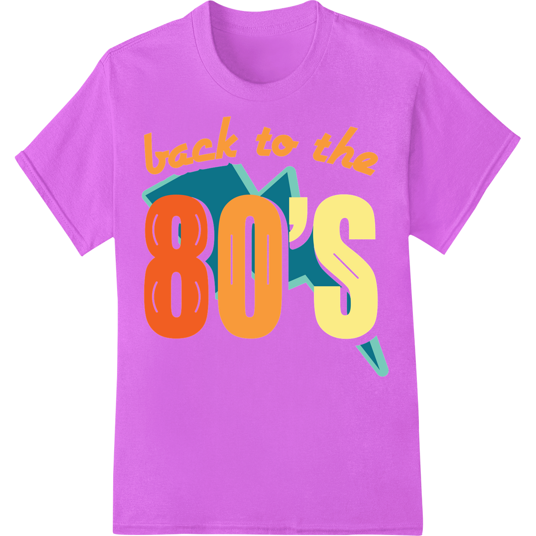 Bold '80s Retro Typography DTF Transfer Print | Colorful Nostalgic Design on purple shirt - SUPERDTF-DTF Prints-DTF Transfers-Custom DTF Prints