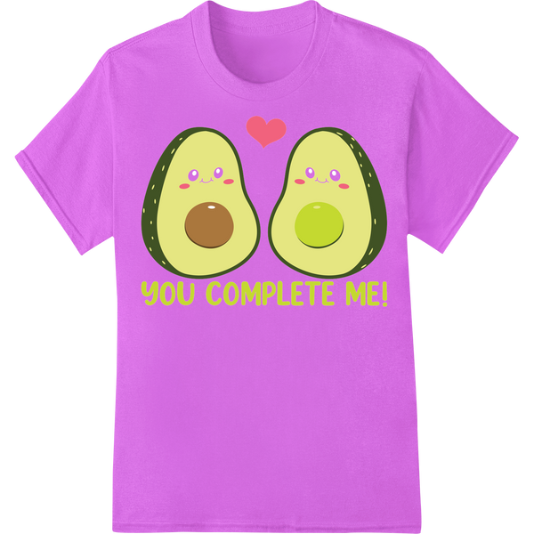 Adorable 'You Complete Me' Avocado Couple DTF Print on purple shirt - SUPERDTF-DTF Prints-DTF Transfers-Custom DTF Prints