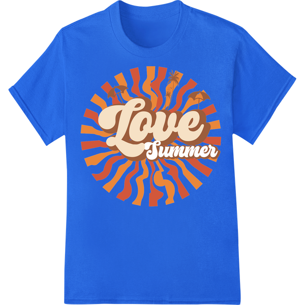 Groovy 'Love Summer' Retro Psychedelic DTF Print Design on blue shirt - SUPERDTF-DTF Prints-DTF Transfers-Custom DTF Prints