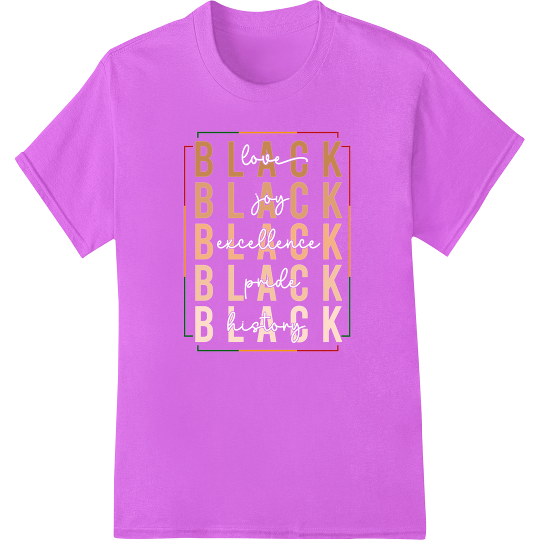 Bold 'BLACK' DTF Print for Black History Month Apparel on purple shirt - SUPERDTF-DTF Prints-DTF Transfers-Custom DTF Prints