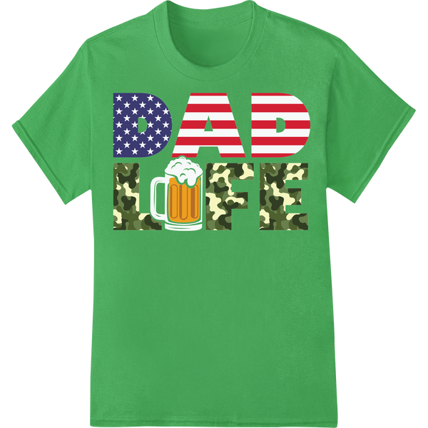 Retro Father's Day Military Patriotic USA DTF Print on green shirt - SUPERDTF-DTF Prints-DTF Transfers-Custom DTF Prints