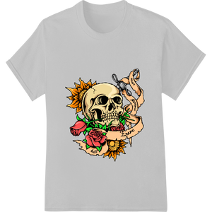 Vibrant custom merchandise print on Edgy Skull & Rose Tattoo Style DTF Print Heat Transfer