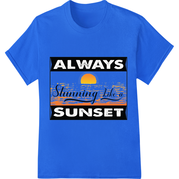 Retro Surfing Sunset: Always Stunning DTF Print Transfer on blue shirt - SUPERDTF-DTF Prints-DTF Transfers-Custom DTF Prints