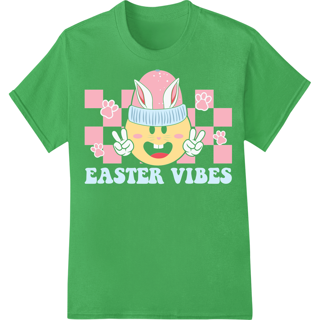 Retro Easter Bunny Vibes DTF Transfer Print | Super DTF on green shirt - SUPERDTF-DTF Prints-DTF Transfers-Custom DTF Prints