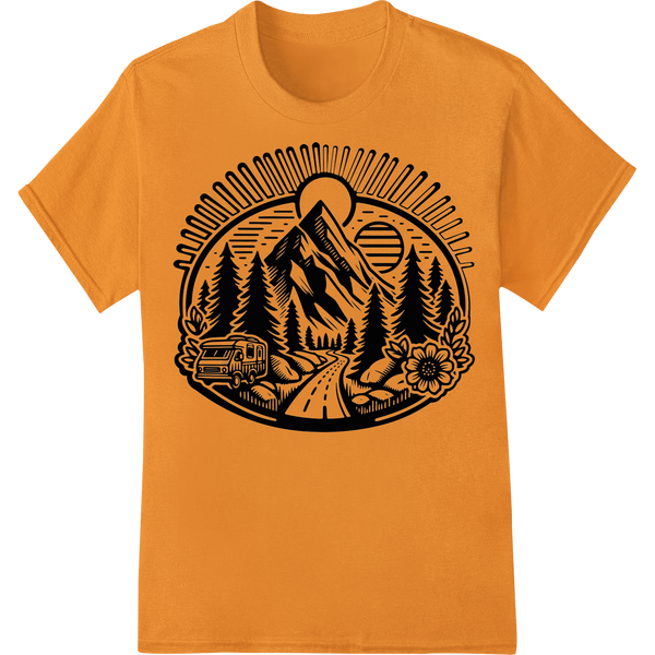 Adventurous Mountainscape DTF Print for Nature Lovers on orange shirt - SUPERDTF-DTF Prints-DTF Transfers-Custom DTF Prints