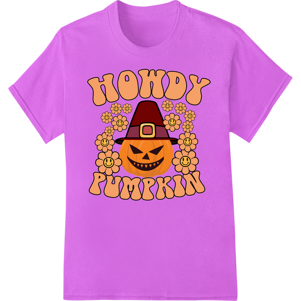 Howdy Pumpkin: Spooky Halloween DTF Print Heat Transfer on purple shirt - SUPERDTF-DTF Prints-DTF Transfers-Custom DTF Prints