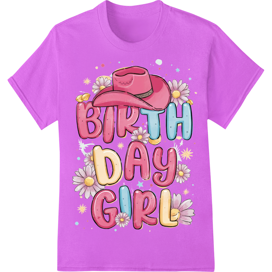 Adorable 'Birth Day Girl' DTF Print Heat Transfer on purple shirt - SUPERDTF-DTF Prints-DTF Transfers-Custom DTF Prints