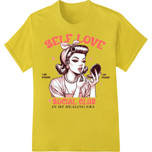 Retro Self-Love Valentine's DTF Print Heat Transfer on yellow shirt - SUPERDTF-DTF Prints-DTF Transfers-Custom DTF Prints