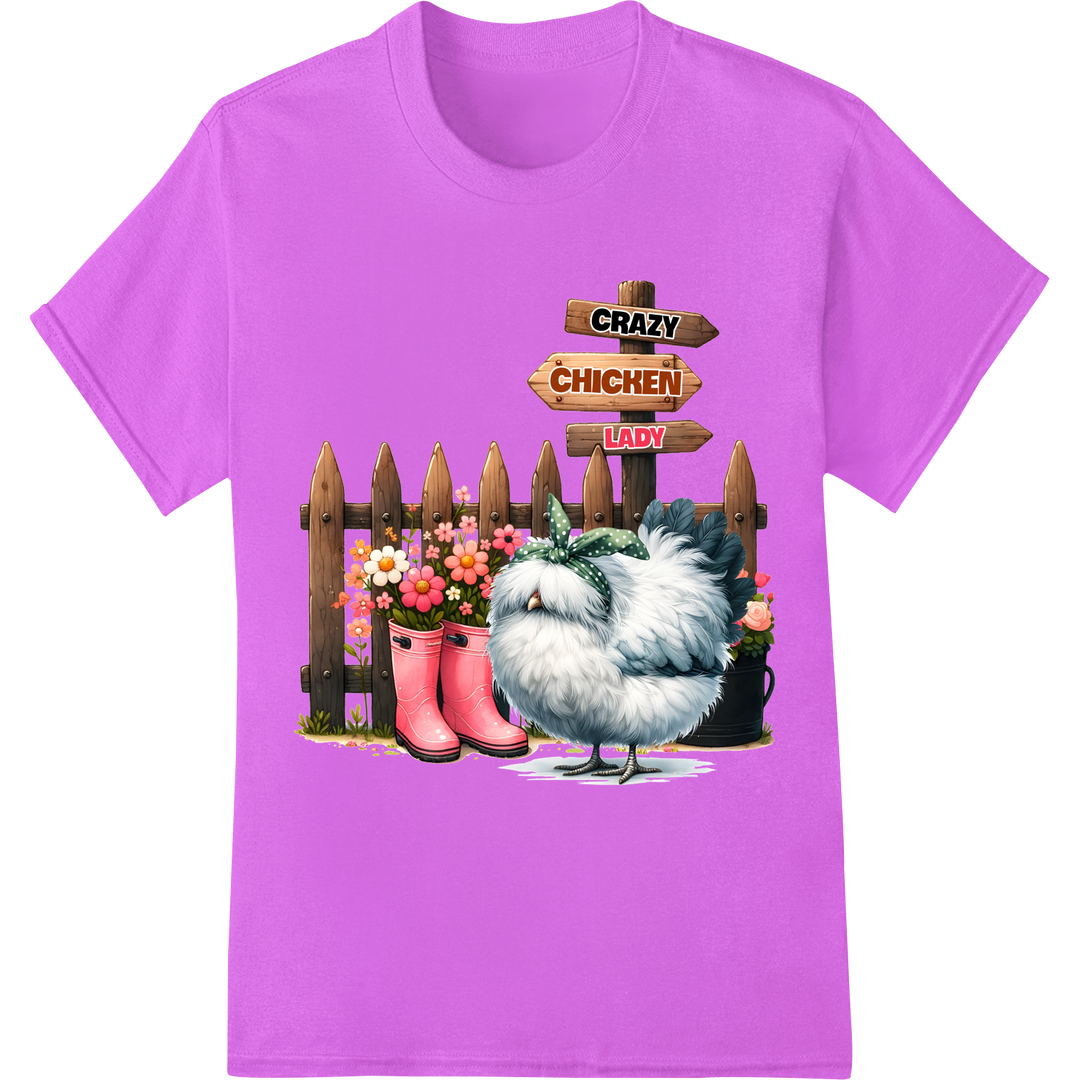 Proud 'Crazy Chicken Lady' Farm Animal DTF Print Heat Transfer on purple shirt - SUPERDTF-DTF Prints-DTF Transfers-Custom DTF Prints